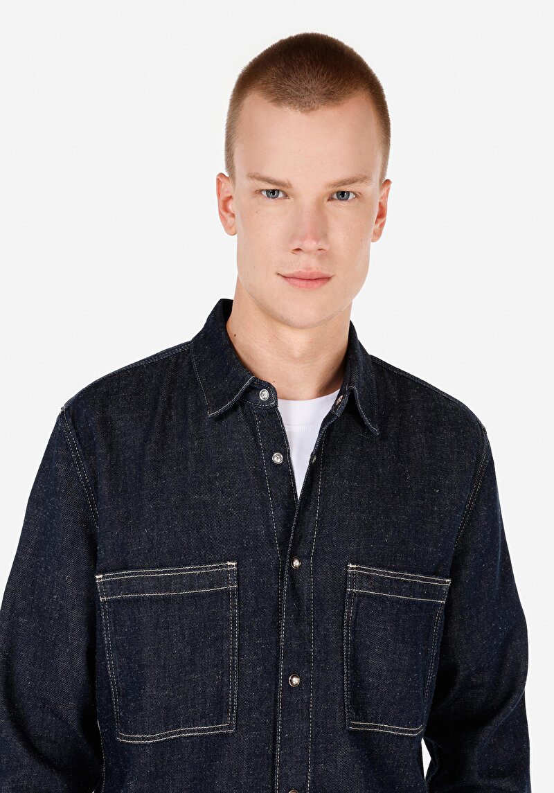 Afișați detalii pentru Regular Fit Classic Collar Cămașă Albastră Cu Mânecă Lungă Pentru Bărbați