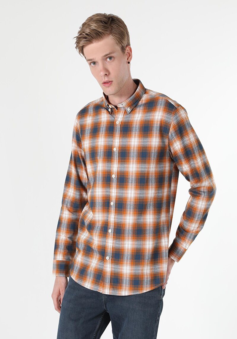 Afișați detalii pentru Cămașă Cu Gât În Carouri Cămașă Cu Mânecă Lungă Sari Pentru Bărbați