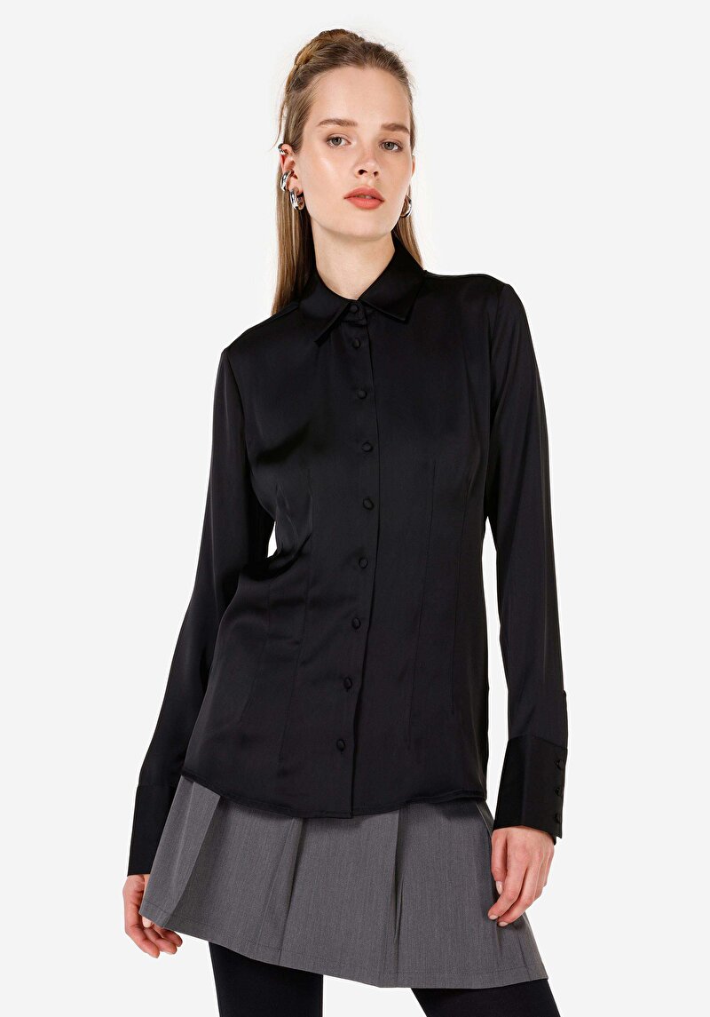 Imagine a Camasa Cu Maneca Lunga De Dama Negru Slim Fit Cl1070287