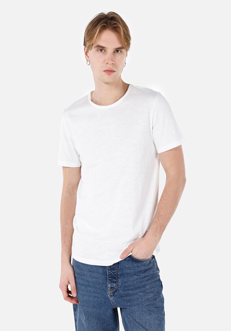 Imagine a Regular Fit Round Neck Drept Bărbați Alb Mânecă Scurtă Tricou