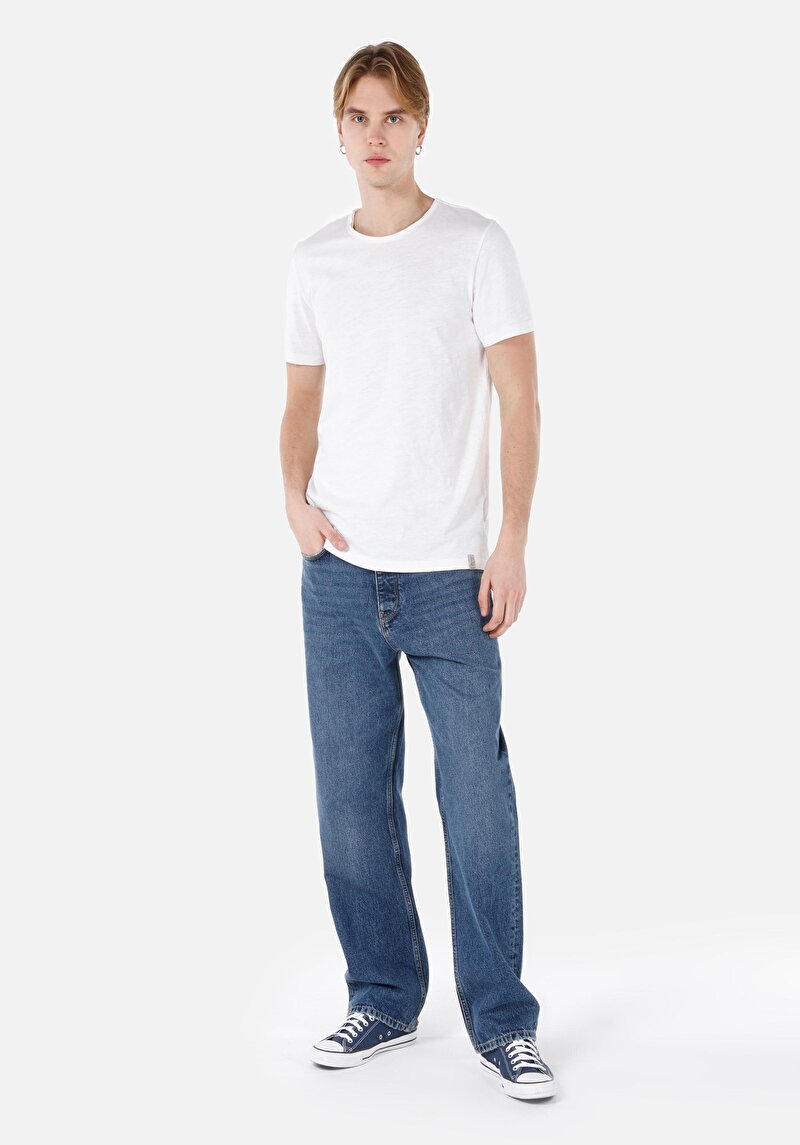 Imagine a Regular Fit Round Neck Drept Bărbați Alb Mânecă Scurtă Tricou