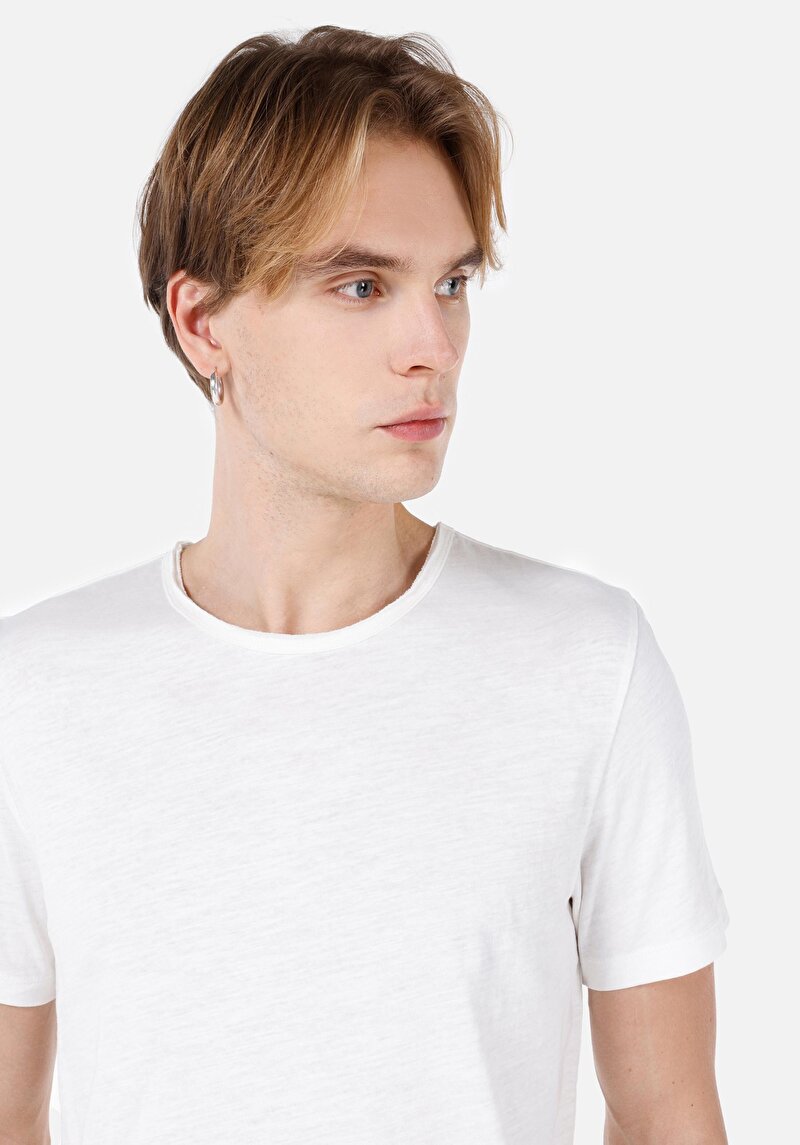 Imagine a Regular Fit Round Neck Drept Bărbați Alb Mânecă Scurtă Tricou
