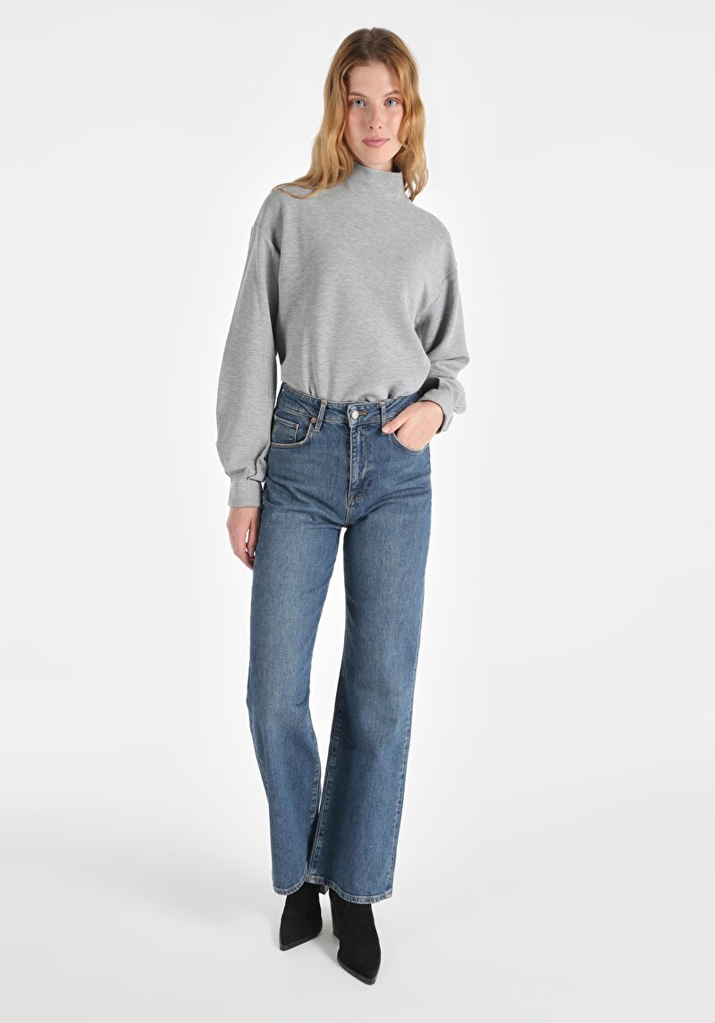 Imagine a Regular Fit Talie Înaltă Picior Drept Blugi Indigo Pentru Femei