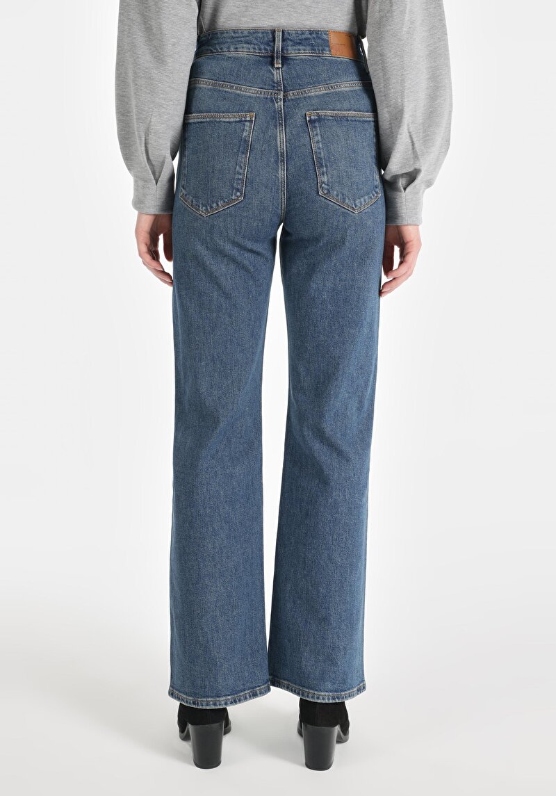 Afișați detalii pentru Regular Fit Talie Înaltă Picior Drept Blugi Indigo Pentru Femei