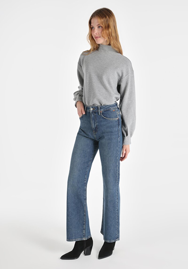 Afișați detalii pentru Regular Fit Talie Înaltă Picior Drept Blugi Indigo Pentru Femei