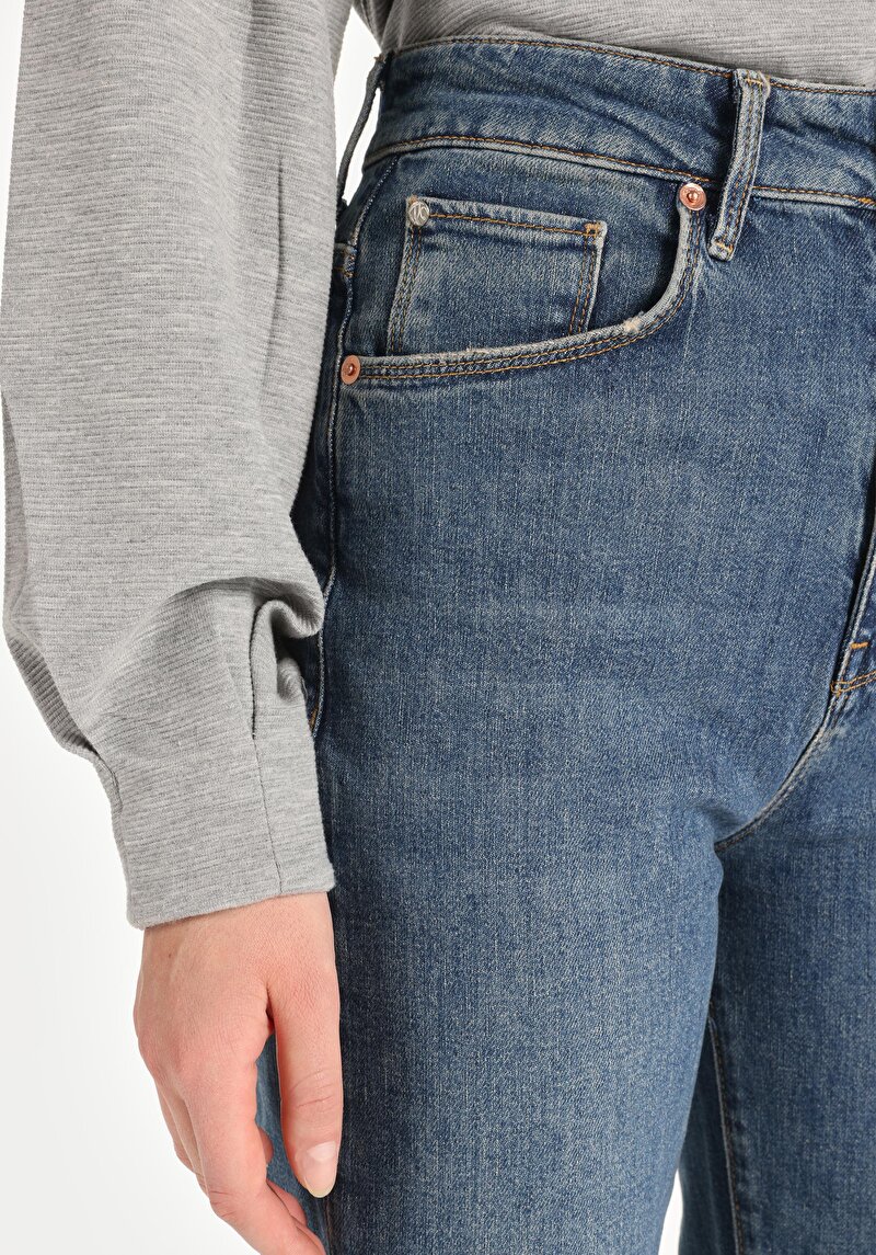 Afișați detalii pentru Regular Fit Talie Înaltă Picior Drept Blugi Indigo Pentru Femei