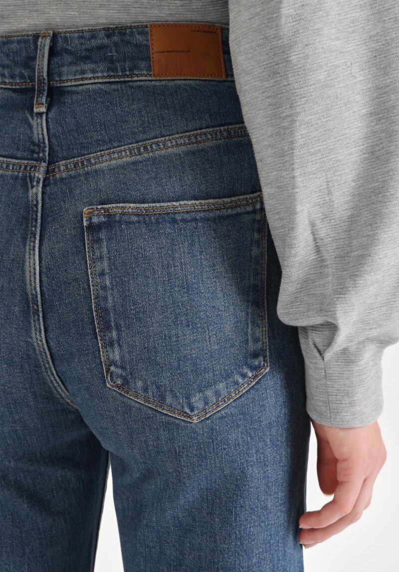 Afișați detalii pentru Regular Fit Talie Înaltă Picior Drept Blugi Indigo Pentru Femei