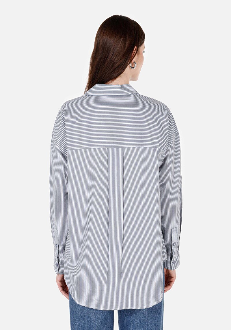 Afișați detalii pentru Cămașă Relax Fit Neck Cămașă Albastră Cu Mânecă Lungă Pentru Femei