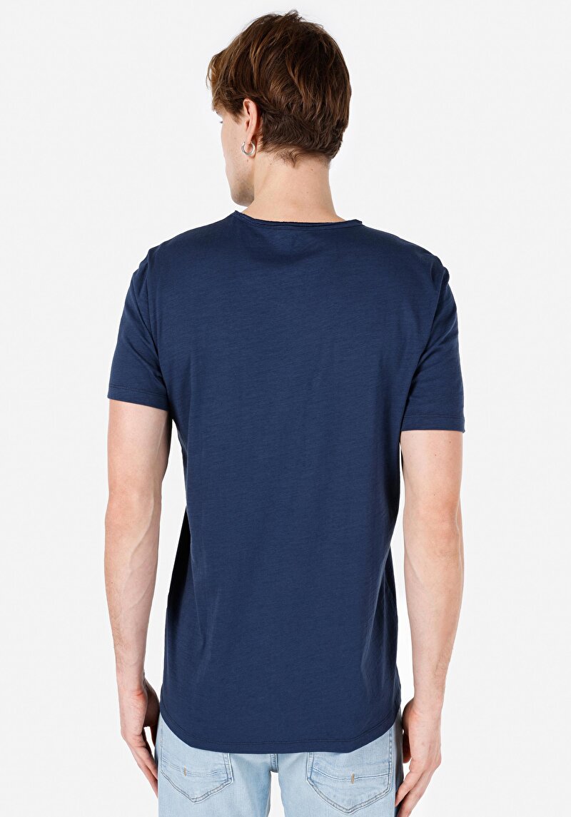 Afișați detalii pentru Regular Fit V-Neck Drept Bărbați Bleumarin Tricou Cu Mânecă Scurtă