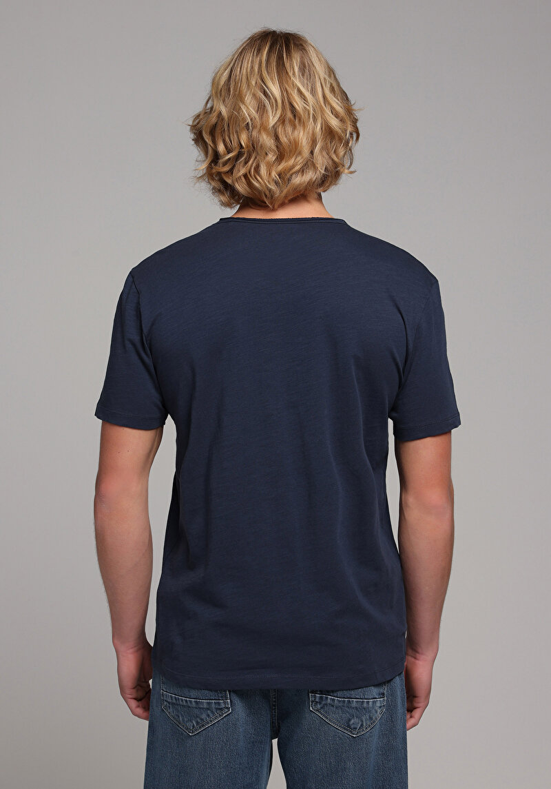 Imagine a Regular Fit V-Neck Drept Bărbați Bleumarin Tricou Cu Mânecă Scurtă