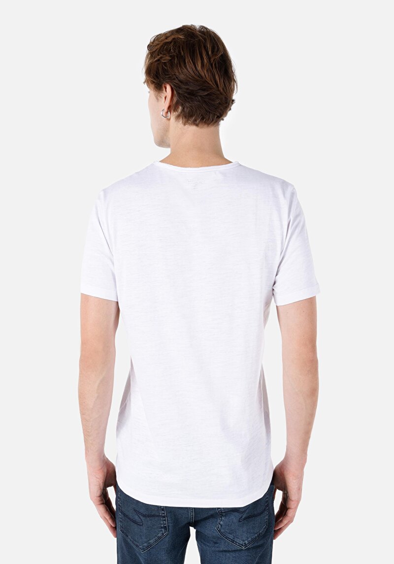 Imagine a Regular Fit Tricou Alb Cu Mânecă Scurtă Pentru Bărbați Cu Decolteu În V