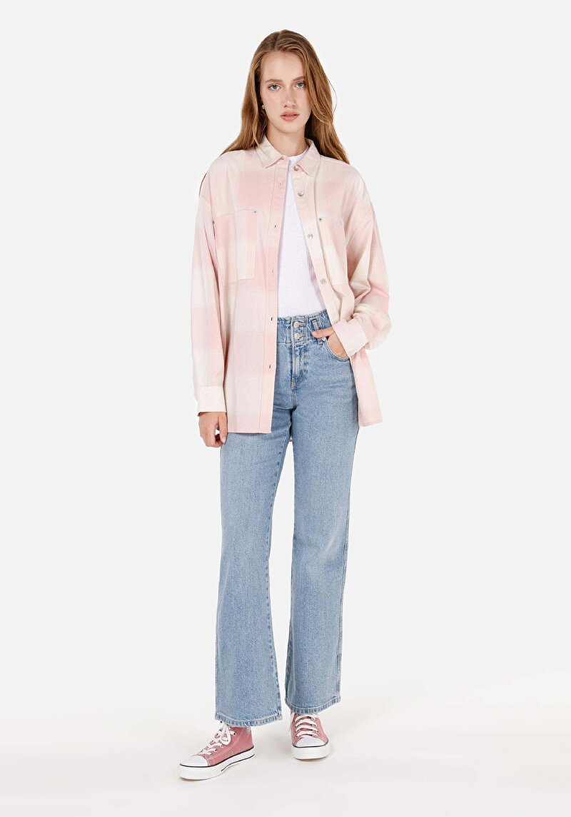 Imagine a Cămașă Relax Fit Cămașă Cu Gât Cămașă Roz Cu Mânecă Lungă Pentru Femei