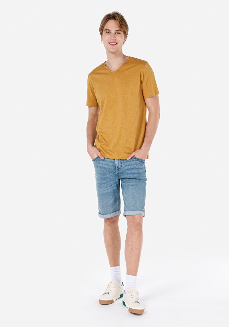 Imagine a Tricou Cu Mânecă Scurtă Sari Pentru Bărbați Cu Decolteu În V Cu Decolteu În V