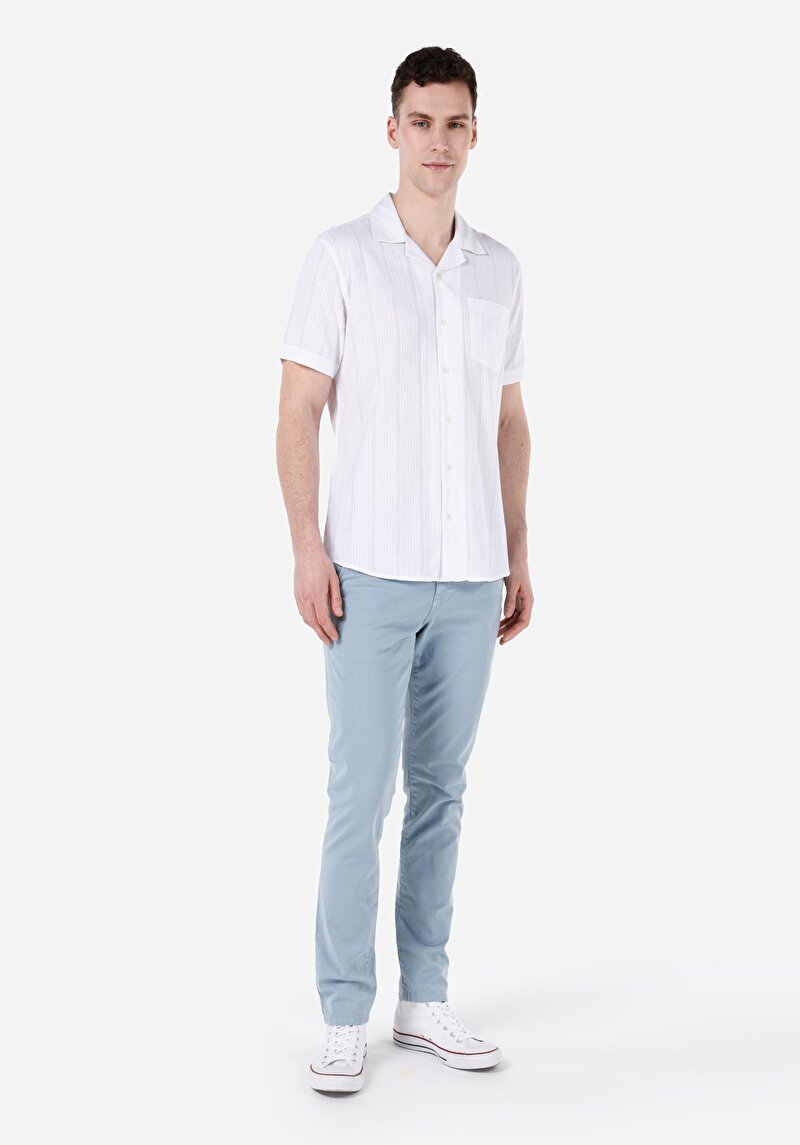Imagine a Pantaloni Albaștri Pentru Bărbați Slim Fit Mid Waist Straight Leg