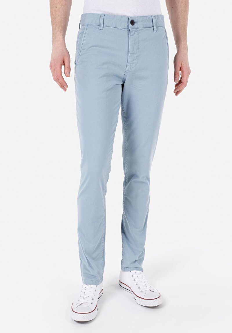 Imagine a Pantaloni Albaștri Pentru Bărbați Slim Fit Mid Waist Straight Leg