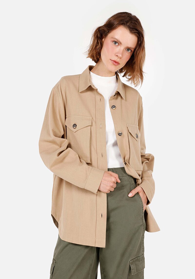 Imagine a Camasa Cu Maneca Lunga De Dama Bej Regular Fit Cl1070308