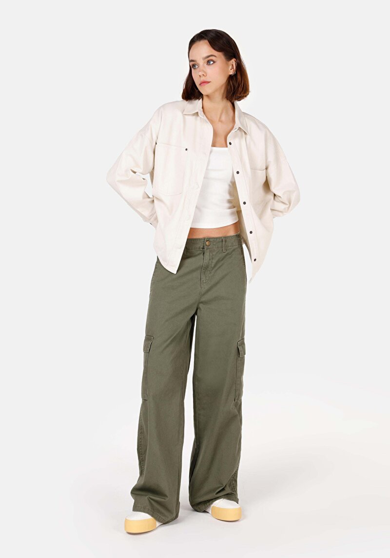 Afișați detalii pentru Cămașă Relax Fit Neck Cămașă Ecru Roll-Up Pentru Femei