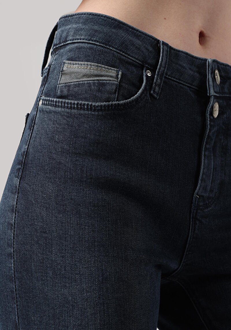 Afișați detalii pentru Slim Fit Mid Waist Straight Leg Blugi İndigo Pentru Femei