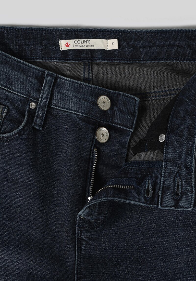 Afișați detalii pentru Slim Fit Mid Waist Straight Leg Blugi İndigo Pentru Femei