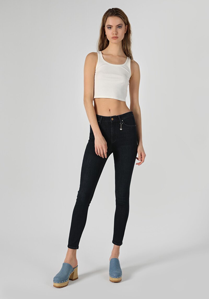Imagine a Skinny Fit Mid Waist Narrow Leg Blugi İndigo Pentru Femei