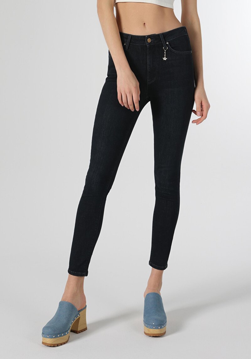 Imagine a Skinny Fit Mid Waist Narrow Leg Blugi İndigo Pentru Femei