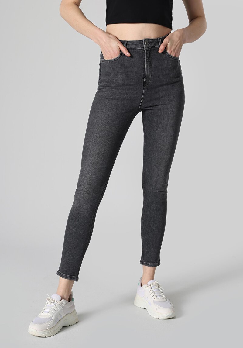 Afișați detalii pentru Skinny Fit Talie Talie Picior Îngust Blugi Din Denim Pentru Femei