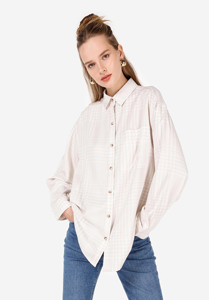 Imagine a Camasa Cu Maneca Lunga De Dama Ecru Relax Fit Cl1070312