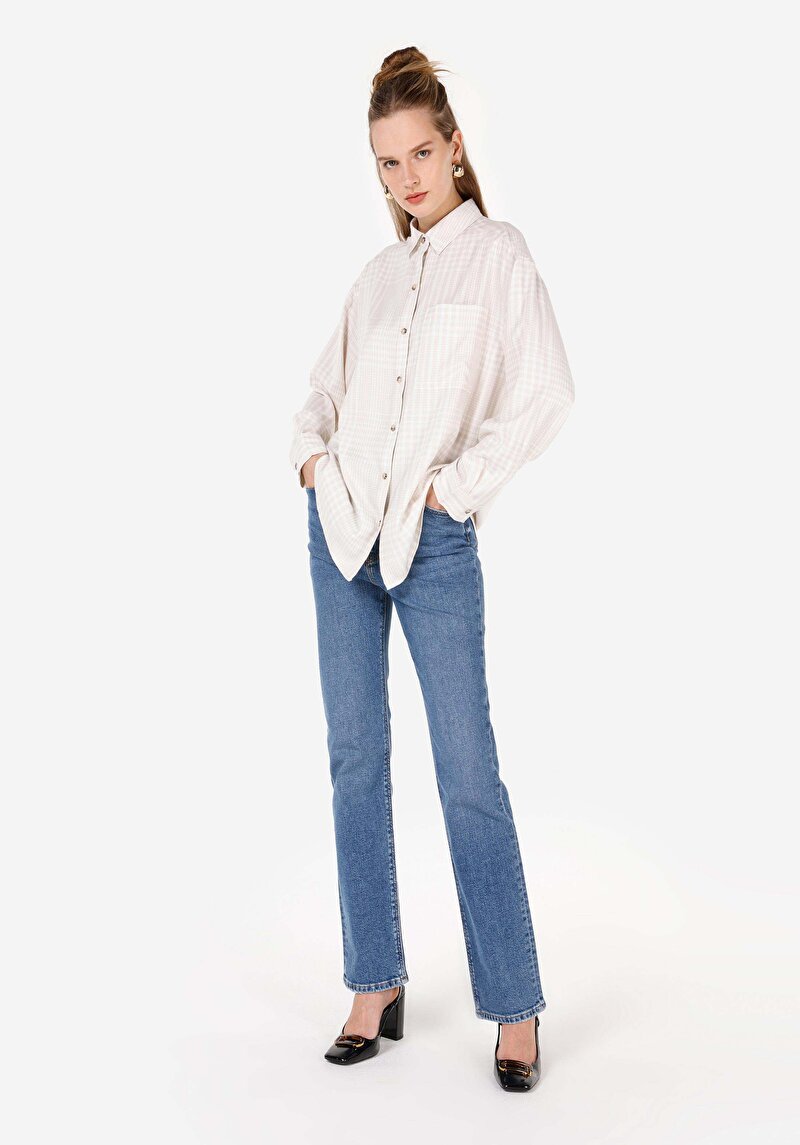 Imagine a Camasa Cu Maneca Lunga De Dama Ecru Relax Fit Cl1070312