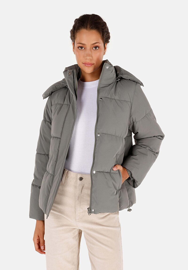 Imagine a Regular Fit Glugă Căptușit Cu Fermoar Verde Pentru Femei