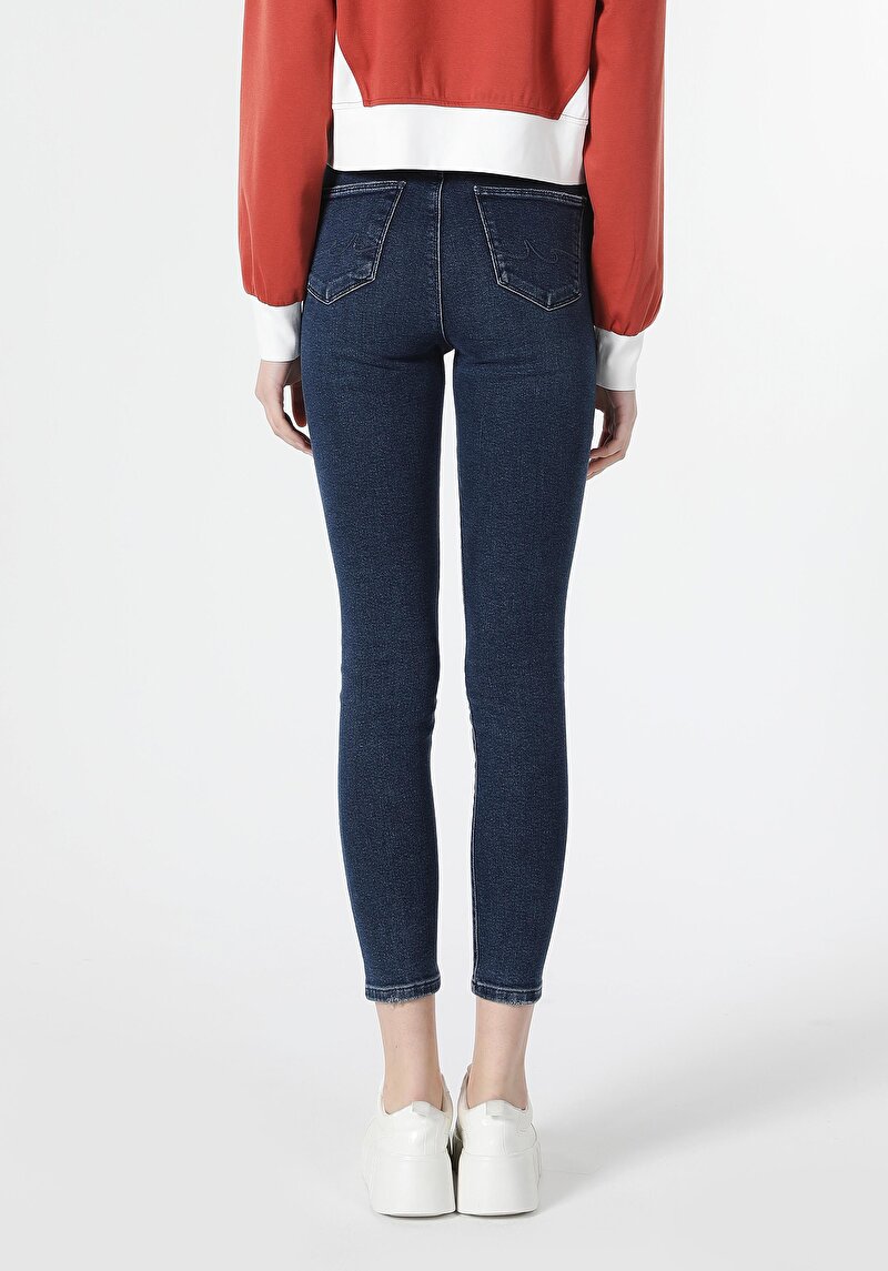 Afișați detalii pentru Skinny Fit Talie Înaltă Picior Îngust Blugi İndigo Pentru Femei