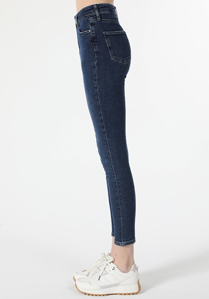 Afișați detalii pentru Skinny Fit Talie Înaltă Picior Îngust Blugi İndigo Pentru Femei