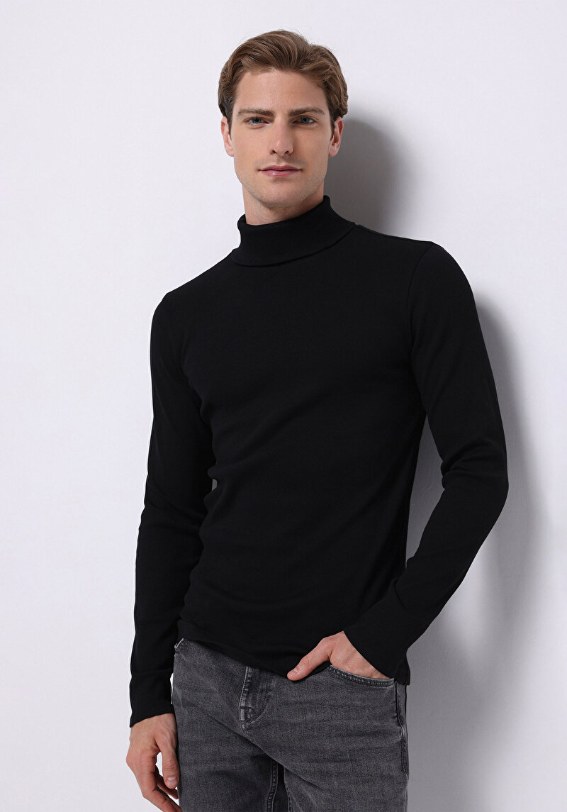 Imagine a Slim Fit Half Turtleneck Drept Bărbați Negru Tricou Cu Mânecă Lungă