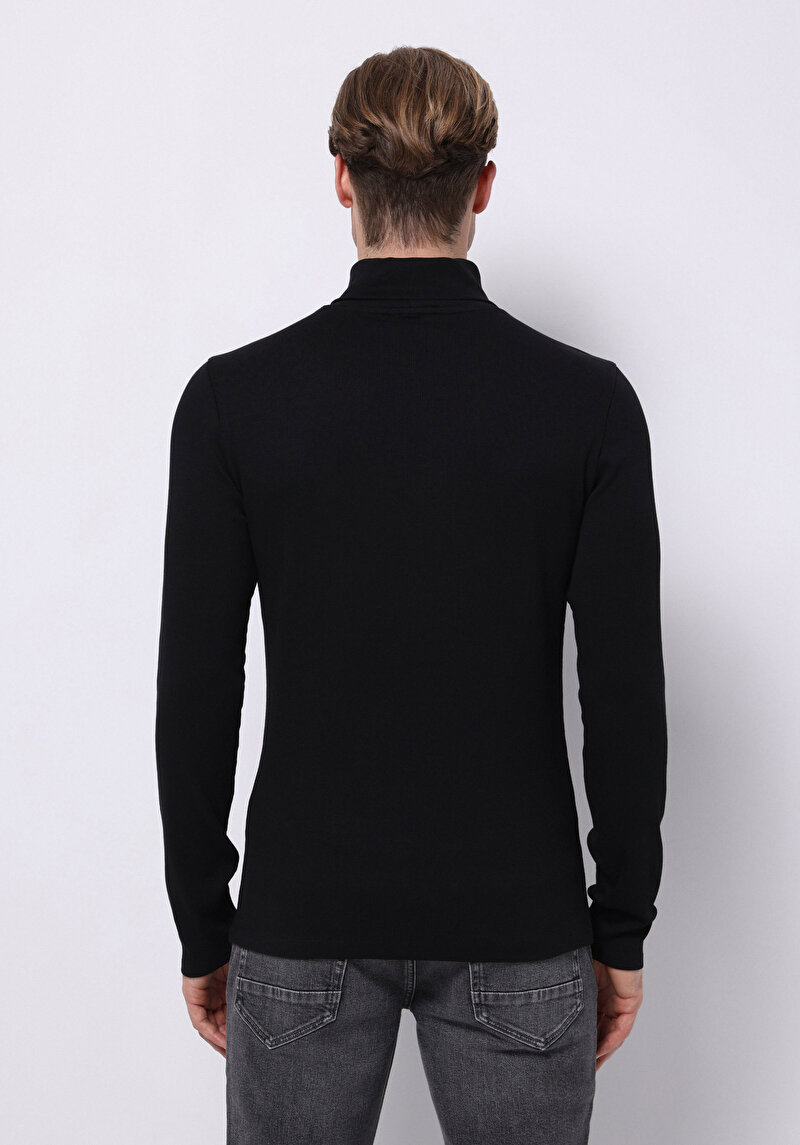 Afișați detalii pentru Slim Fit Half Turtleneck Drept Bărbați Negru Tricou Cu Mânecă Lungă