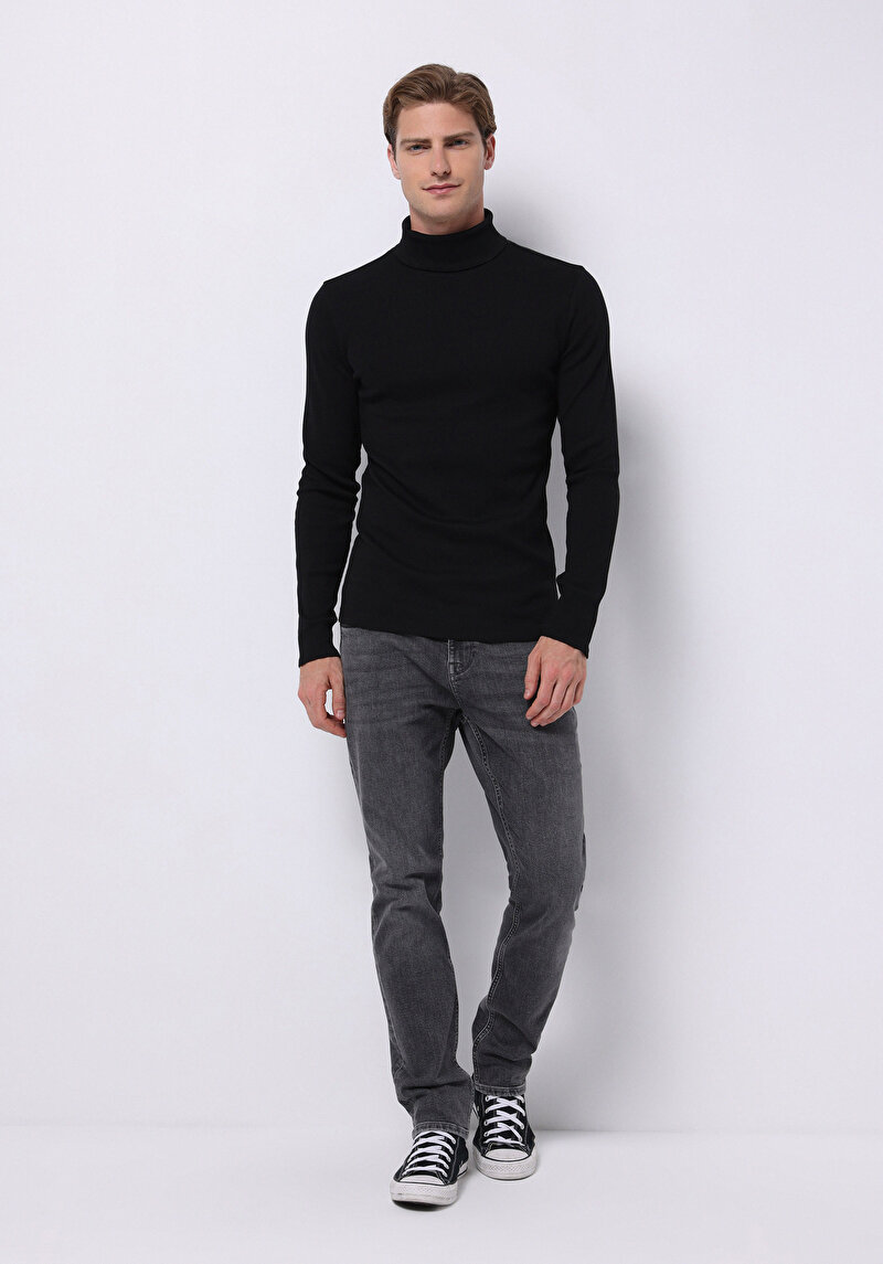 Imagine a Slim Fit Half Turtleneck Drept Bărbați Negru Tricou Cu Mânecă Lungă