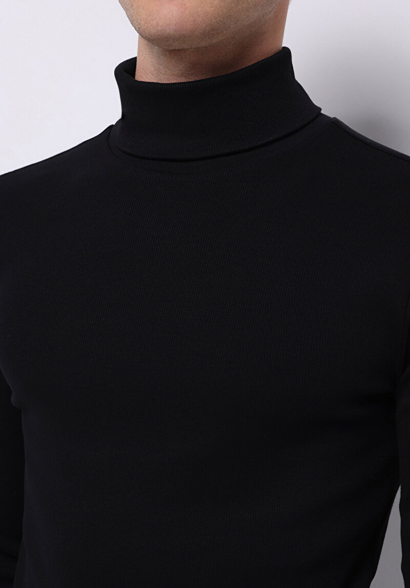 Afișați detalii pentru Slim Fit Half Turtleneck Drept Bărbați Negru Tricou Cu Mânecă Lungă