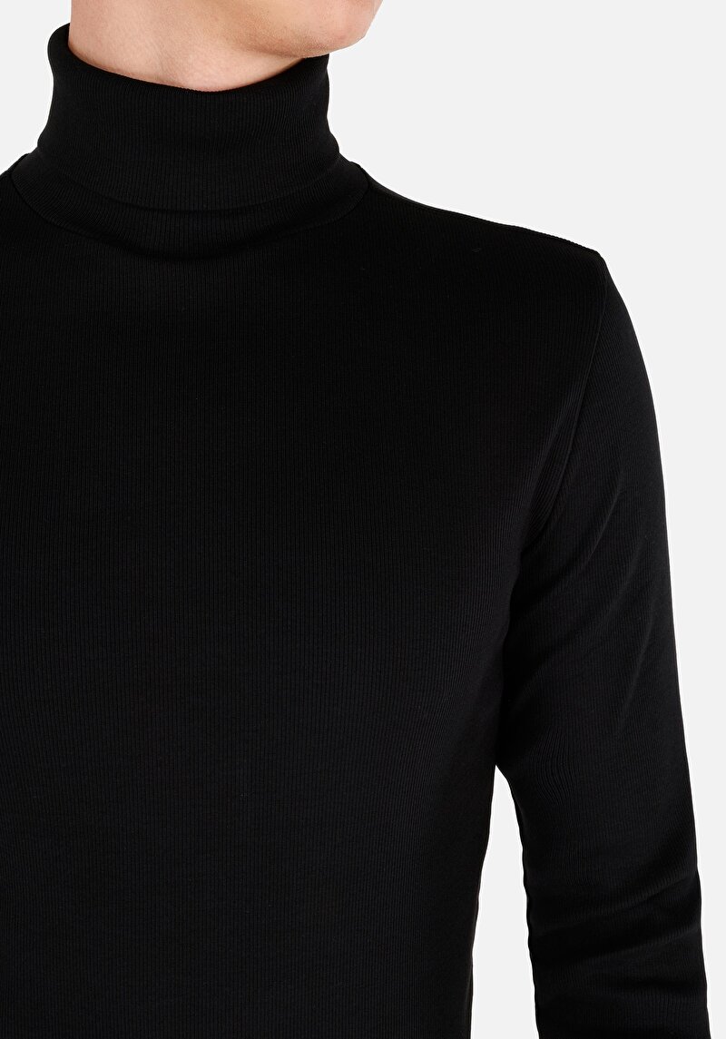 Afișați detalii pentru Slim Fit Half Turtleneck Drept Bărbați Negru Tricou Cu Mânecă Lungă