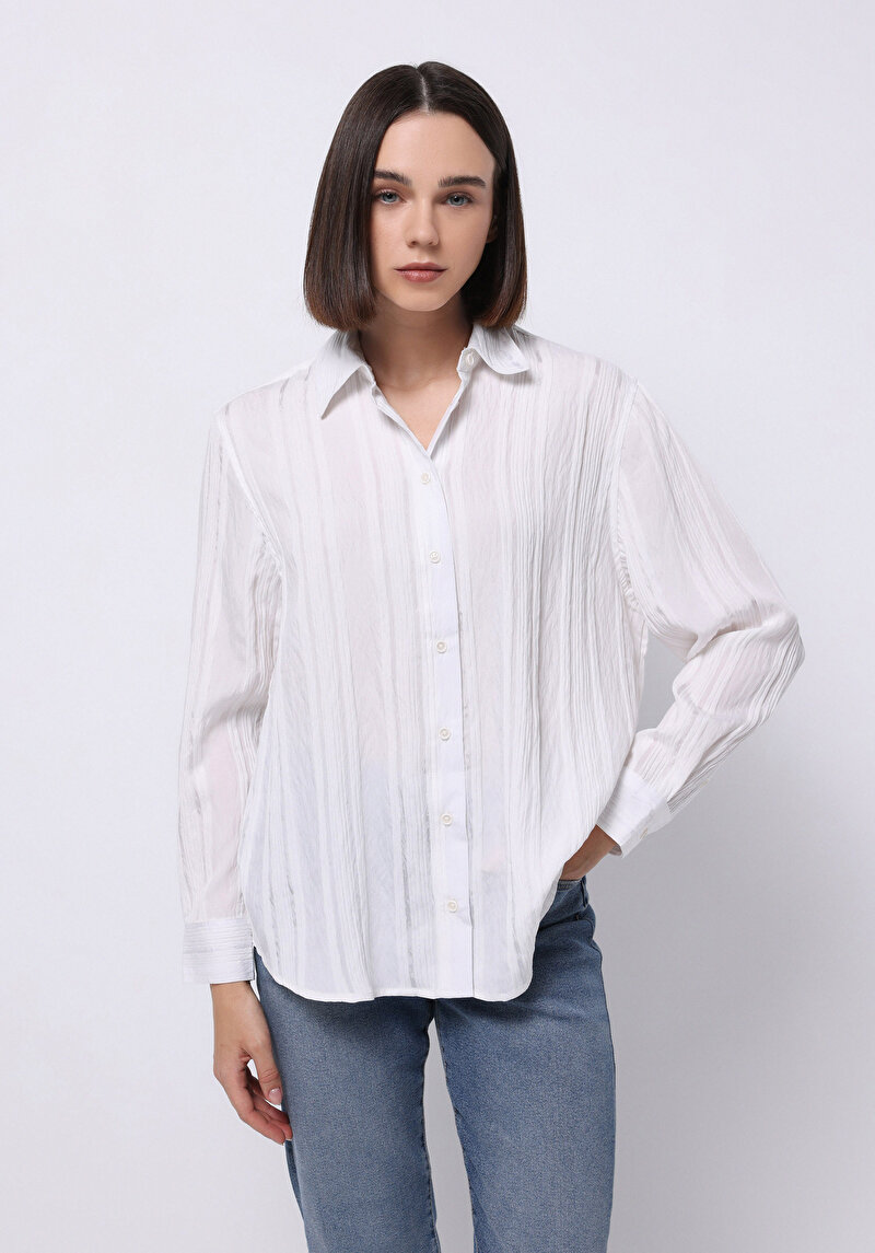 Imagine a Regular Fit Cămașă Jacquard Cămașă Albă Cu Mânecă Lungă Pentru Femei