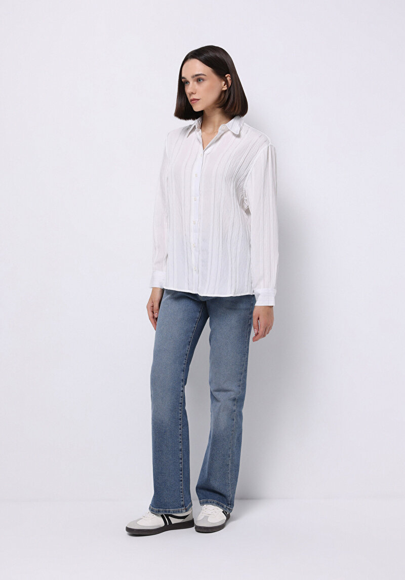 Imagine a Regular Fit Cămașă Jacquard Cămașă Albă Cu Mânecă Lungă Pentru Femei