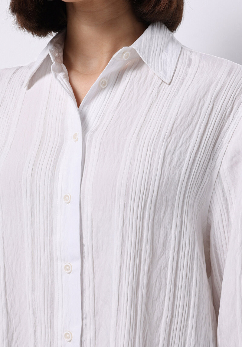 Afișați detalii pentru Regular Fit Cămașă Jacquard Cămașă Albă Cu Mânecă Lungă Pentru Femei