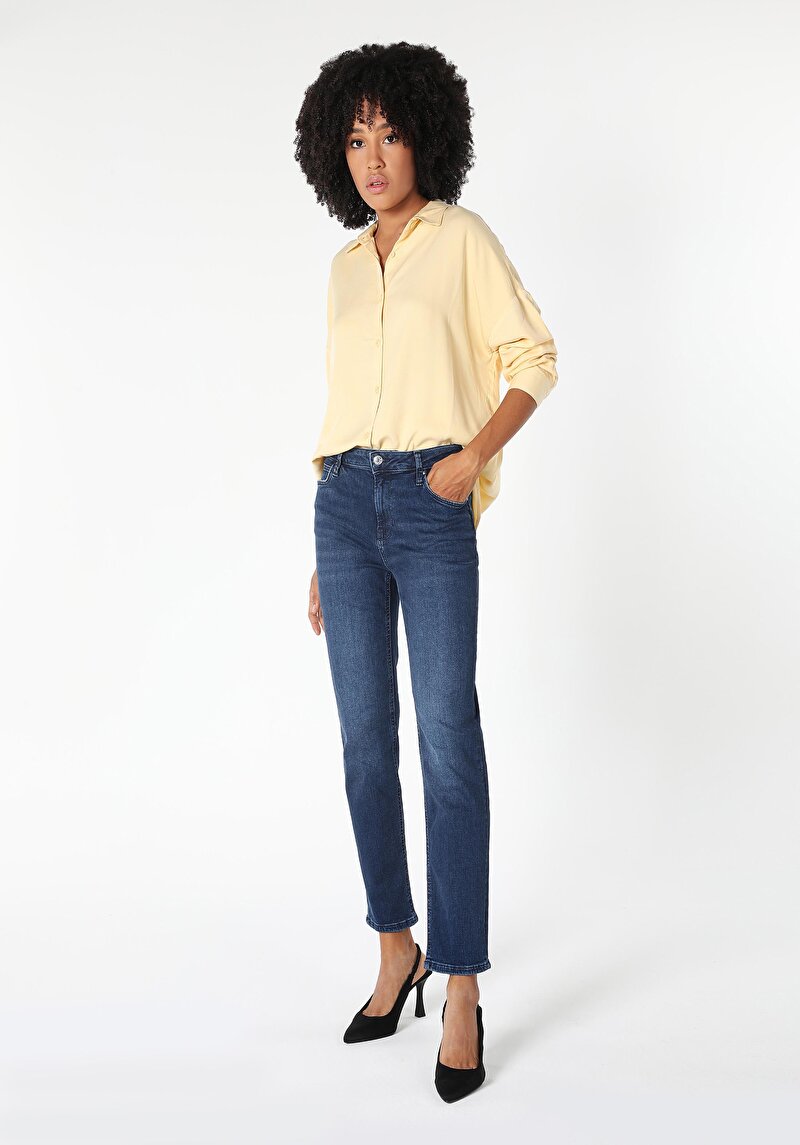 Imagine a Slim Fit Talie Medie Picior Drept Blugi Din Denim Pentru Femei