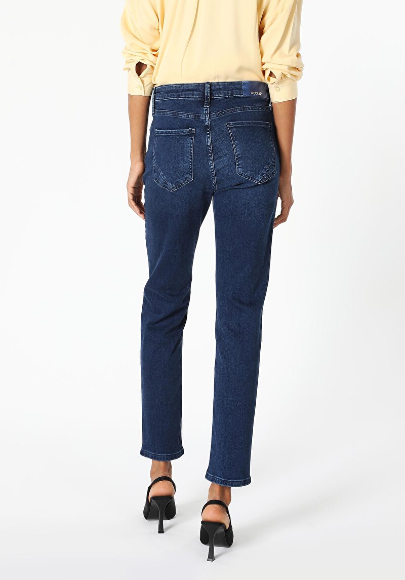 Imagine a Slim Fit Talie Medie Picior Drept Blugi Din Denim Pentru Femei