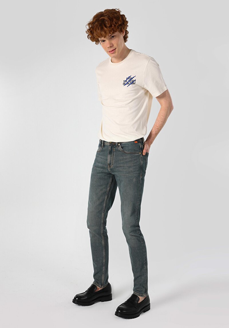 Imagine a Blugi Din Denim Pentru Bărbați Cu Talie Joasă Și Talie İngustă Slim Fit