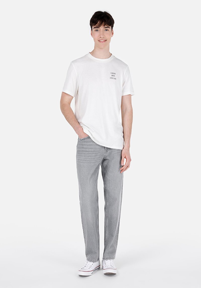 Imagine a Blugi Gri Pentru Bărbați Cu Talie Dreaptă