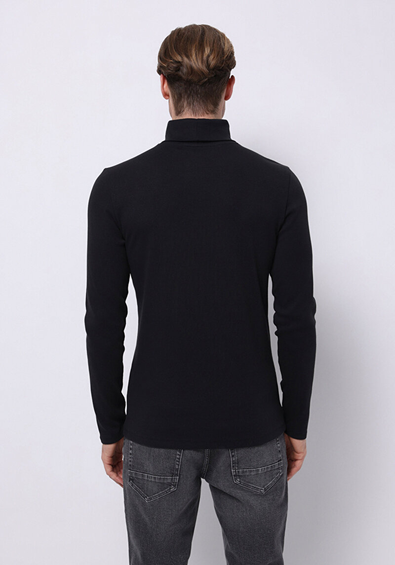Imagine a Slim Fit Half Turtleneck Drept Bărbați Bleumarin Tricou Cu Mânecă Lungă