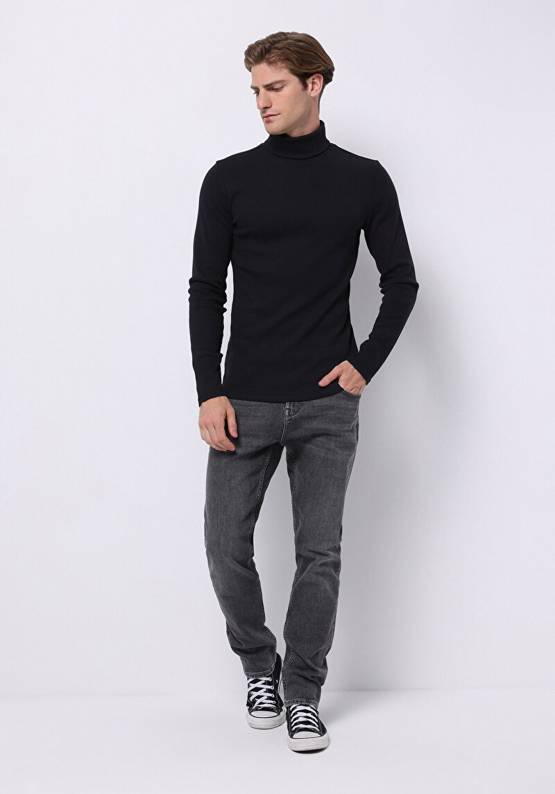 Imagine a Slim Fit Half Turtleneck Drept Bărbați Bleumarin Tricou Cu Mânecă Lungă
