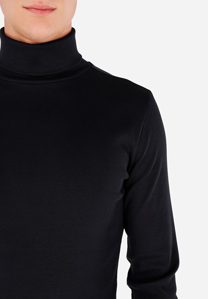 Afișați detalii pentru Slim Fit Half Turtleneck Drept Bărbați Bleumarin Tricou Cu Mânecă Lungă