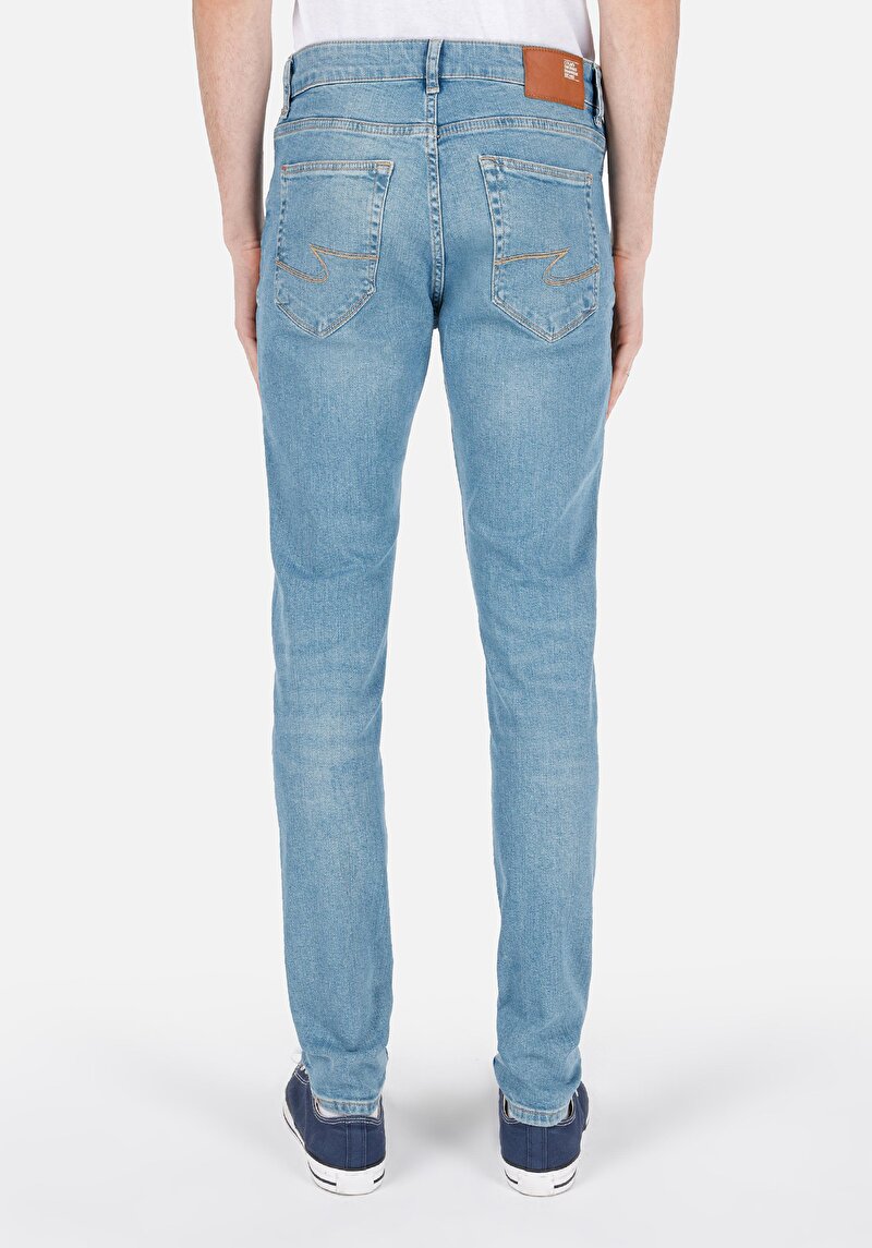 Imagine a Slim Fit Talie Joasă Picior Îngust Blugi İndigo Pentru Bărbați