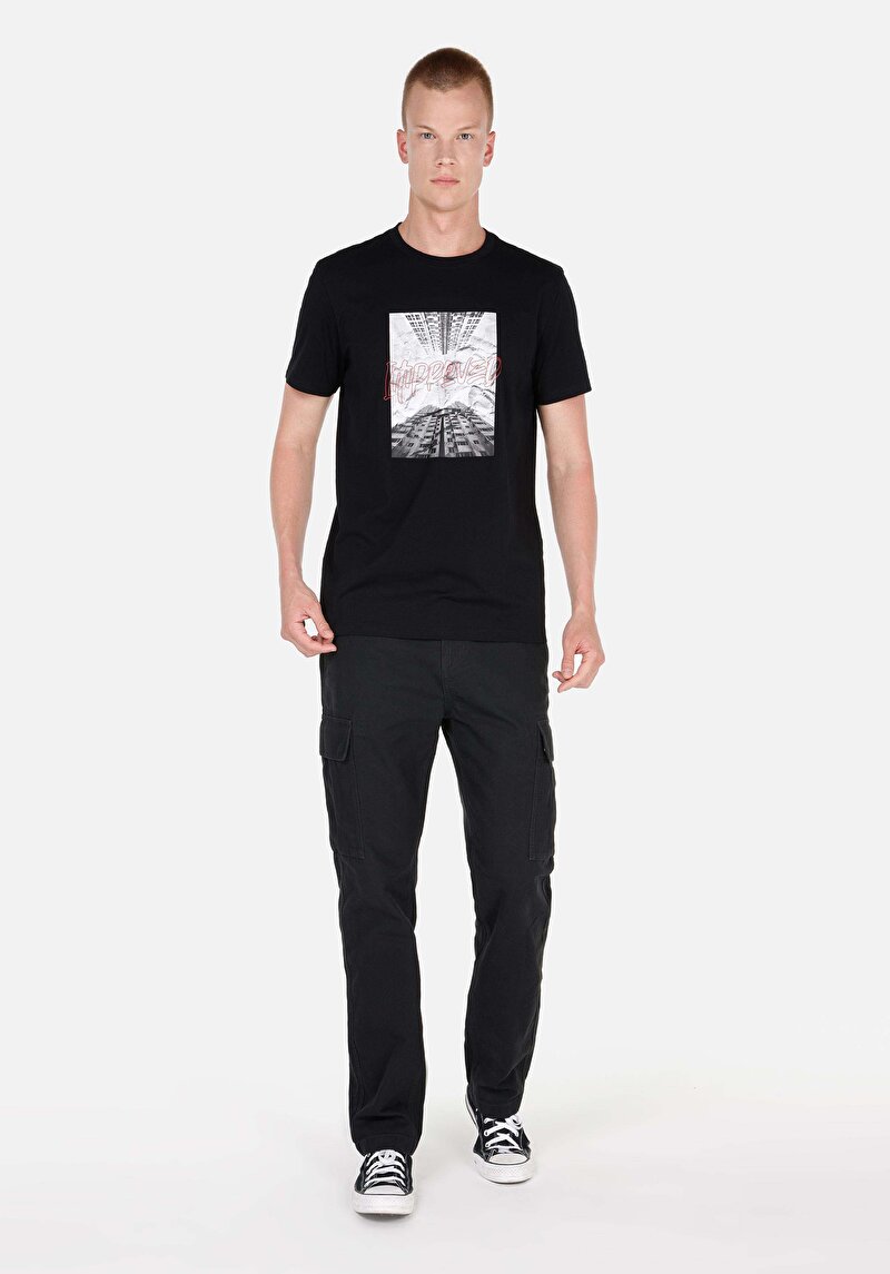 Imagine a Pantaloni Negri Pentru Bărbați Comfort Fit Mid Waist Straight Leg