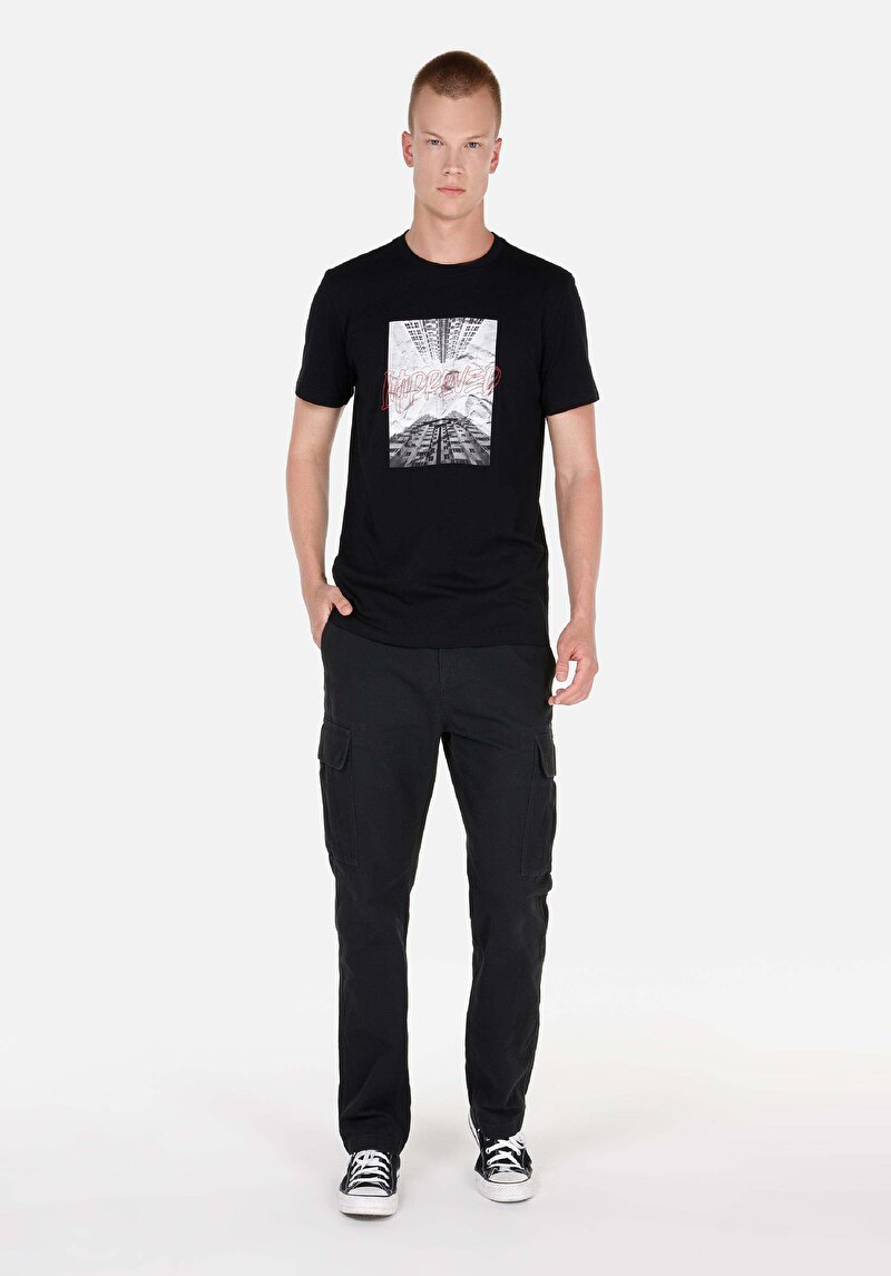 Imagine a Pantaloni Negri Pentru Bărbați Comfort Fit Mid Waist Straight Leg