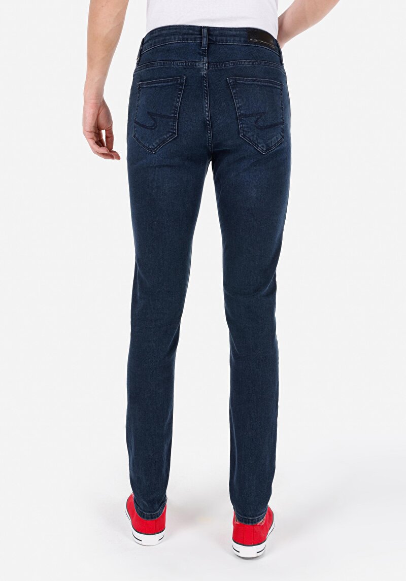 Afișați detalii pentru Slim Fit Talie Joasă Picior Îngust Blugi İndigo Închis Pentru Bărbați